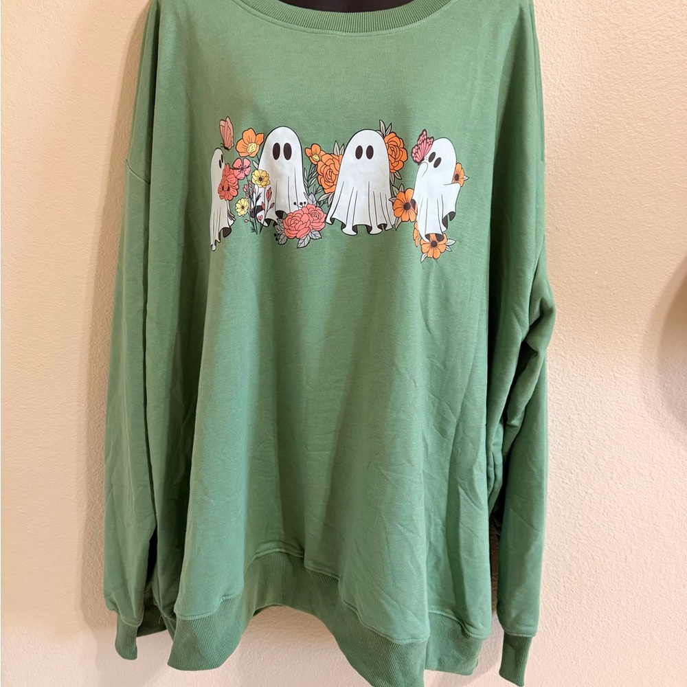 Playful Ghost Print Green Sweatshirt